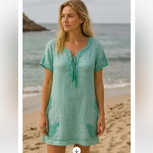 ✨STUNNING ✨ NEW LINEN Mint Green BOHO Tunic/ Cover up SzS Calypso Price Firm!